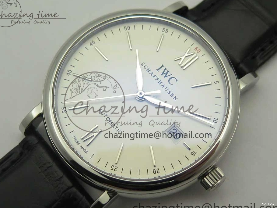 MIROTIME 0306 Supportive Portofino Automatic SS AF 1:1 Best Edition White Dial on Black Croco Leather Strap A 7184